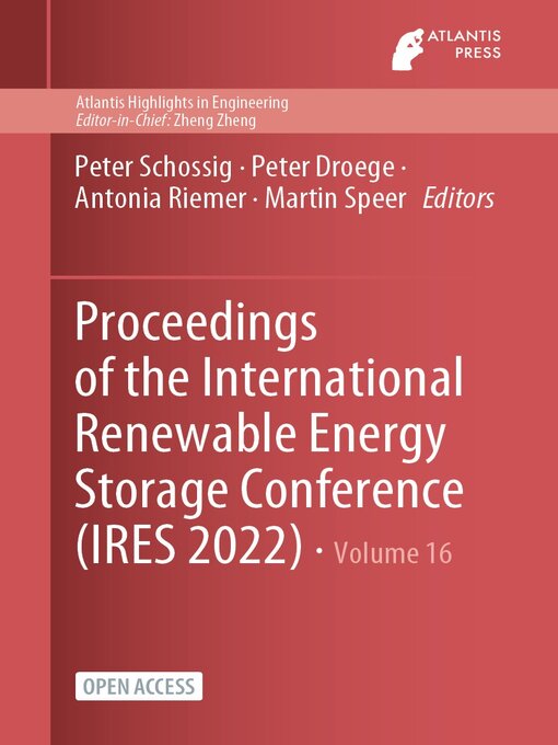 Title details for Proceedings of the International Renewable Energy Storage Conference (IRES 2022) by Peter Schossig - Available